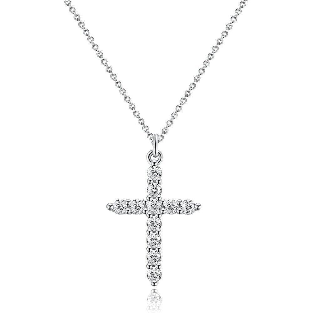 Faith Crown Cross Necklace 14K Gold Silver Plated Pendant with Birthstones Chain